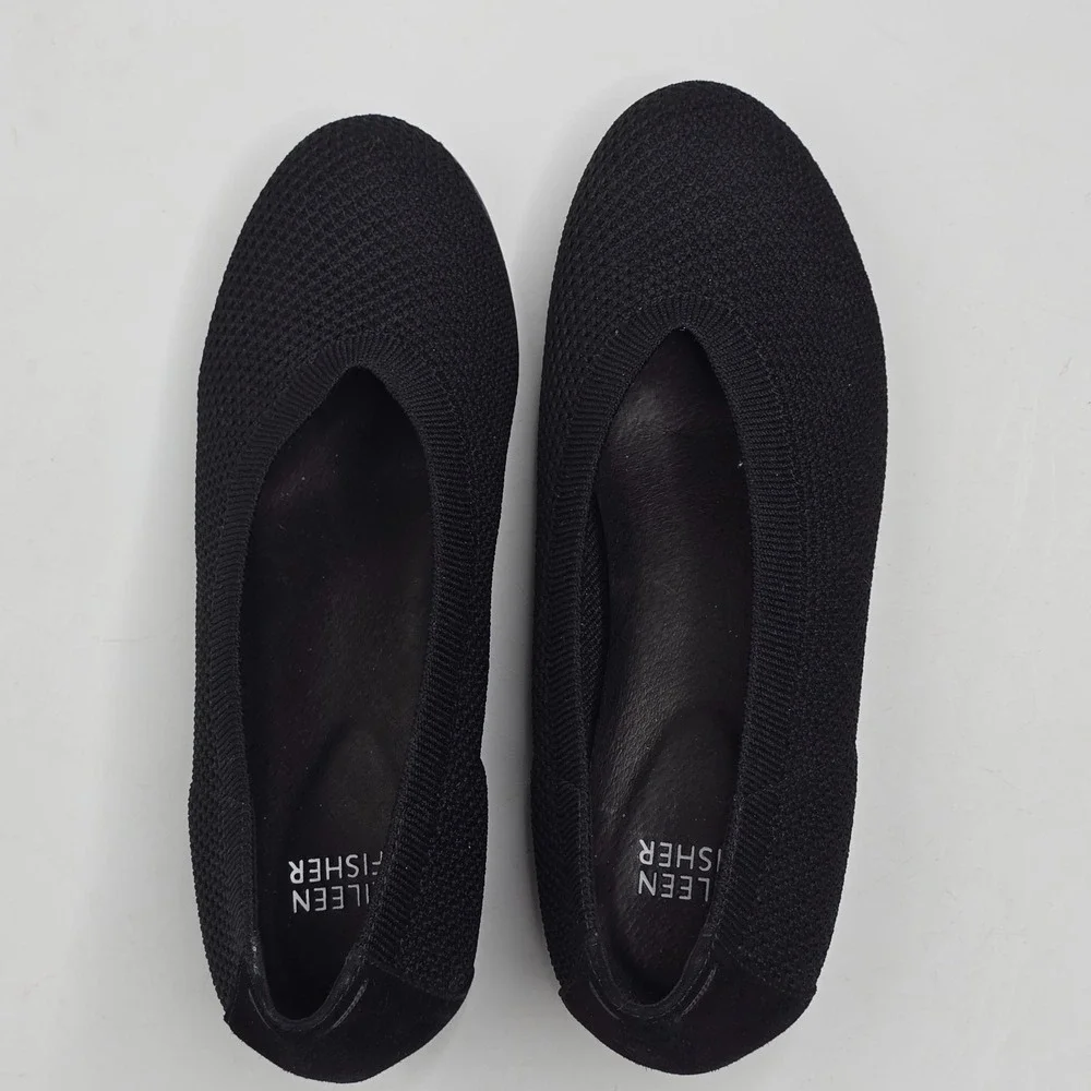 Eileen Fisher Ballet Flats‎ 6.5 Black Woven Knit Stretch Mesh Minimalist Shoes